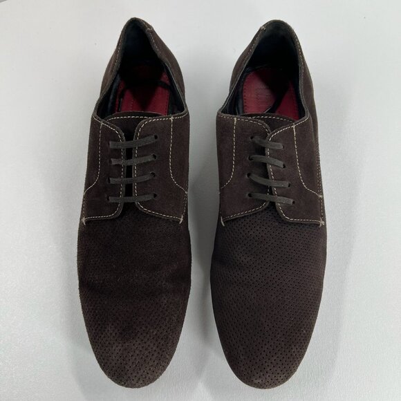 Bugatchi Suede Perforated Derby Dress Shoes Mens 10 Lace Up Casual Leather Brown main image 4